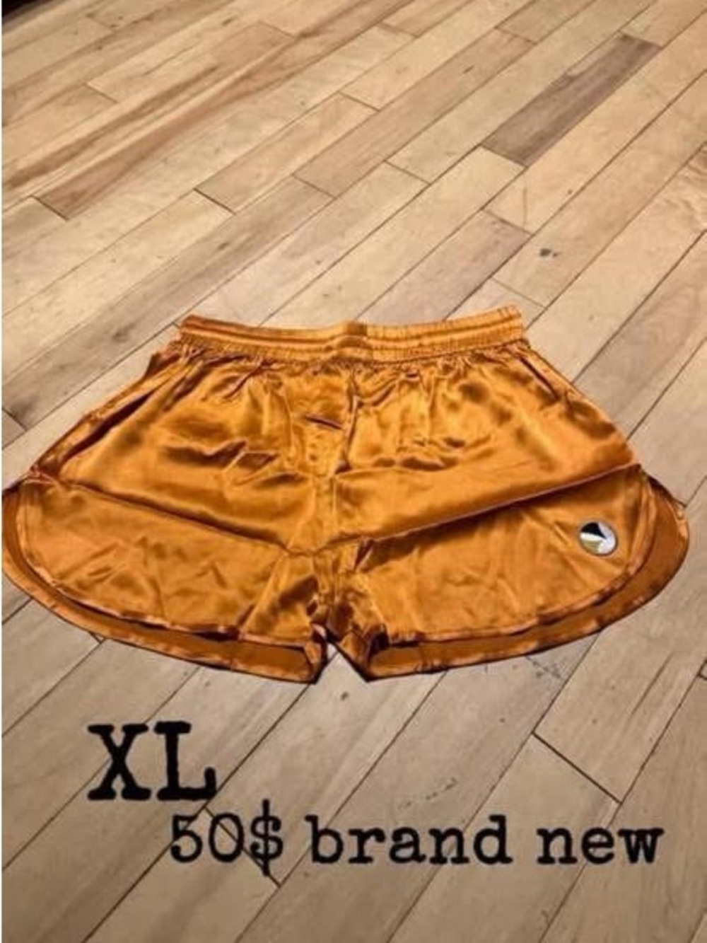 PLAYBOY Satin Athletic Shorts in Burnt Orange